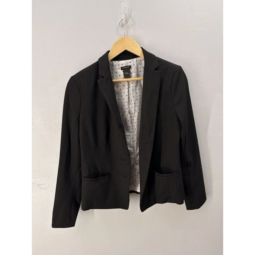 Ann Taylor women's size 8 jacket blazer black weave button front - Picture 4 of 13